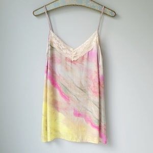 ESQUALO | NWT lace tank top | size 6 | pink yellow cream | layering | faded look
